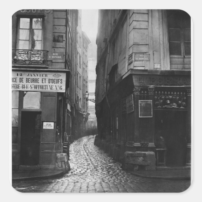 Rue Tirechape, Rue St. Honore, Paris Quadratischer Aufkleber (Vorderseite)