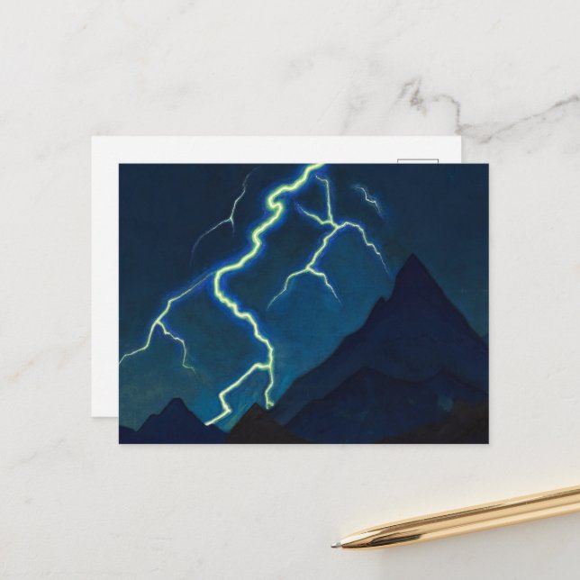 Ruf des Himmels, Blitz von Nicholas Roerich Postkarte (Vorderseite/Rückseite Beispiel)