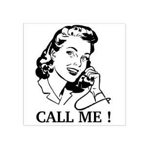 Ruf mich an! - Retro Lady am Telefon Gummistempel