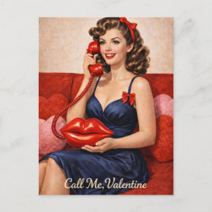 Ruf mich an, Valentine Vintage Pin-Up Retro Valent Feiertagspostkarte
