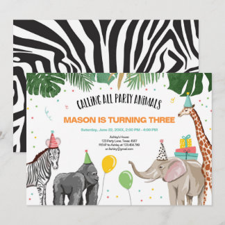Rufen alle Party Tiere Zoo Wild Boy Geburtstag Einladung