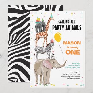 Rufen alle Party Tiere Zoo Wild Boy Geburtstag Einladung