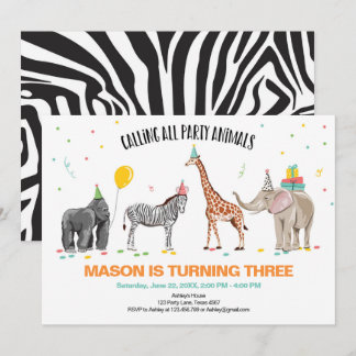 Rufen alle Party Tiere Zoo Wild Boy Geburtstag Einladung