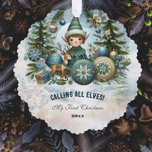 Rufen Sie alle Elfen Schnee Weihnachtskarte Orname Ornament Karte (Calling All Elves Snow Christmas Card Ornament)