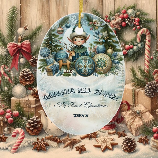 Rufen Sie alle Elfen Snowflake Weihnachts-Party la Keramik Ornament (Calling All Elves Snowflake Christmas Party Invite Ceramic Ornament)