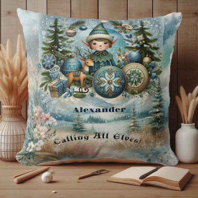 Rufen Sie alle Elfen Weihnachtsbaumschnee Kissen (Calling All Elves Christmas Tree Ornaments Snow Throw Pillow)