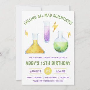 Rufen Sie alle Mad Scientists! Science Birthday Pa Einladung