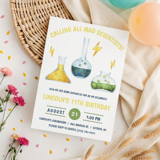 Rufen Sie alle Mad Scientists! Science Birthday Pa Einladung