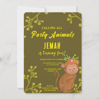 Rufen Sie alle Party Tiere Affe Geburtstagsparty Einladung