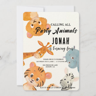 Rufen Sie alle Party Tiere, Kinder Safari Party Einladung