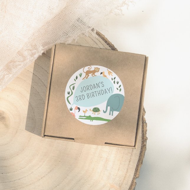 Rufen Sie alle Party Tiere! Modern Birthday Party Runder Aufkleber (Von Creator hochgeladen)