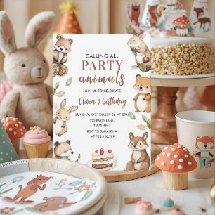 Rufen Sie alle Party Tiere Woodland Geburtstag Einladung
