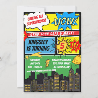 Rufen Sie alle Superhelden! Comic Geburtstagsparty Einladung