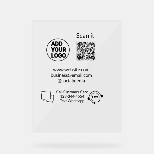 Rufen Sie den Text für die Kundenbetreuung auf, we Acrylschild (Vorderseite)