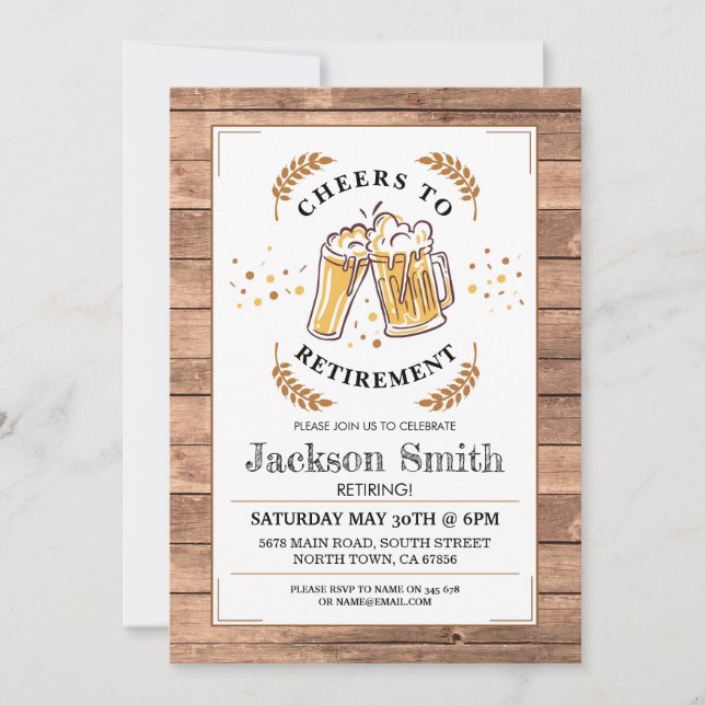 Rufen Sie die Rente Party Holzbiere einladen Einladung (Vorderseite)