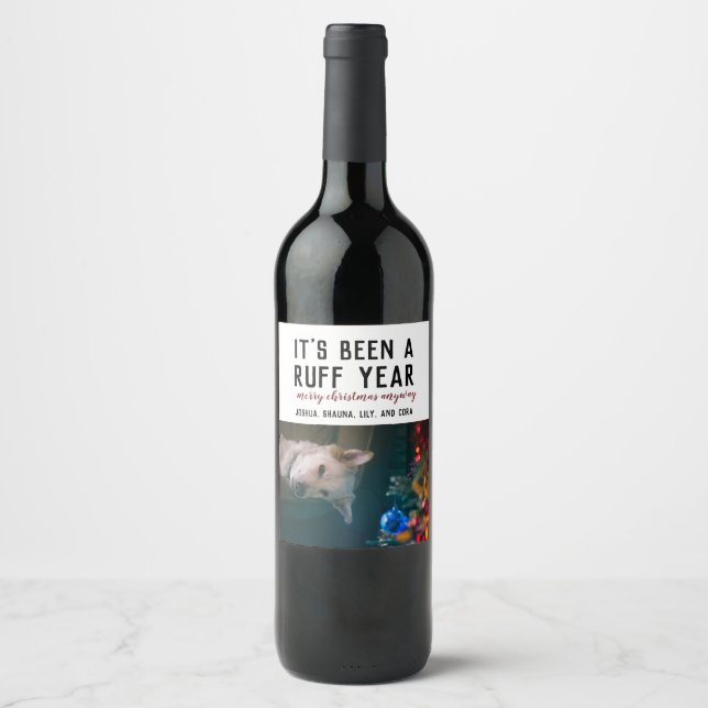 Ruff Year 2020 Christmas Pet Foto Weinetikett (Vorderseite)