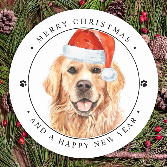 Ruff Year Golden Retriever Funny Dog Weihnachten Runder Aufkleber (Von Creator hochgeladen)