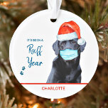 Ruff Year Quarantine Christmas Funny Santa Dog Ornament<br><div class="desc">Es war ein Ruff Year ! Fügen Sie einen kleinen Spaß und senden Sie frohe Weihnachtsgrüße mit diesem bezaubernden und lustigen Weihnachtsmann Black Labrador Pandemic Weihnachtsschmuck . Front: Personalisieren mit Name, Zurück: Jahr. Dieses schwarze Labrador-Weihnachtsschmuck wird unter den Liebhabern von Labrador und Hundeliebhaber beliebt sein. Besuchen Sie unsere Kollektion für...</div>