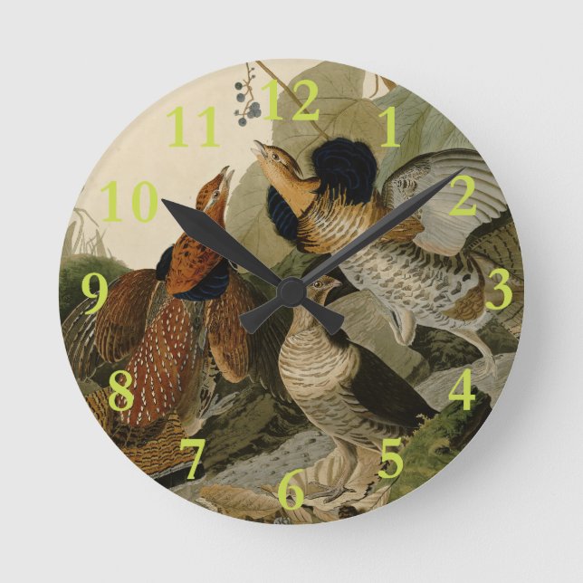 Ruffed Grouse Audubon Game Bird Runde Wanduhr (Vorderseite)