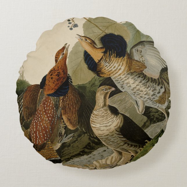Ruffed Grouse Audubon Game Bird Rundes Kissen (Vorderseite)