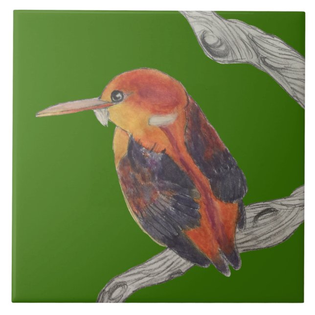 Rufous Backed Kingfisher auf einer Keramik Fliese (Vorderseite)