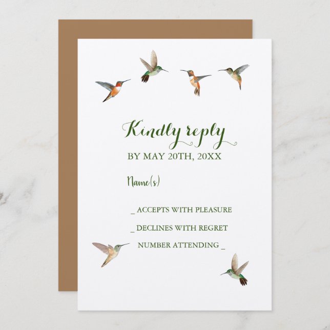 Rufous Hummingbirds Wedding RSVP Einladung (Vorne/Hinten)