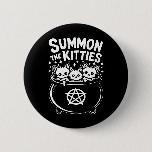 Ruft die Kätzchen Süße Hexen Kessel Halloween Button
