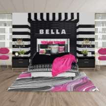 Rug 8x10, schwarz und rosa Swirl