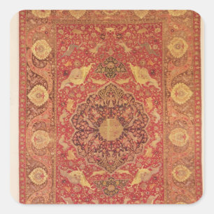 Rug mit Szenen von Kampftieren geschmückt Quadratischer Aufkleber