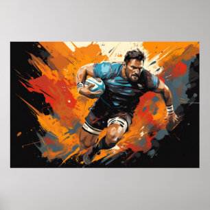 Rugby Action Sport Malerei Abstrakte Art Deco Poster