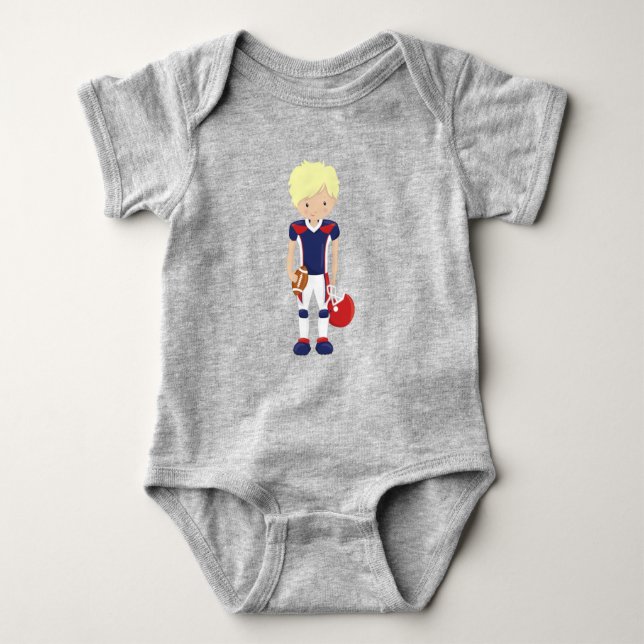 Rugby, American Football, Niedlich Boy, Blond Hair Baby Strampler (Vorderseite)