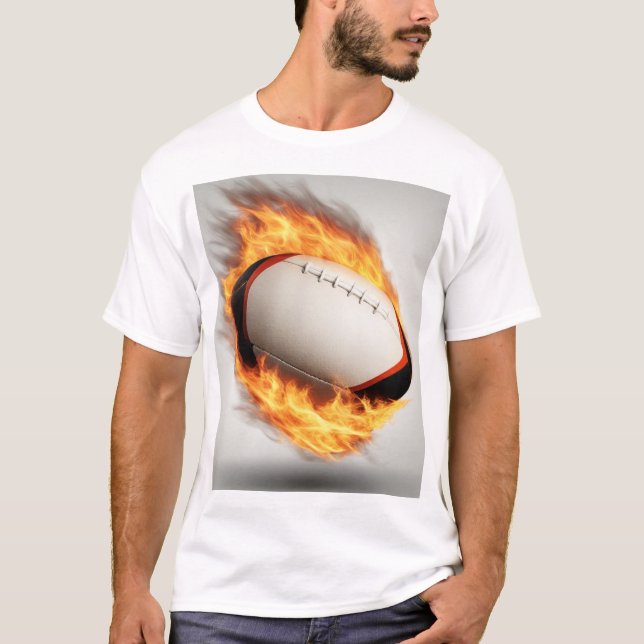 Rugby Ball on Fire Cool Design T-Shirt (Vorderseite)