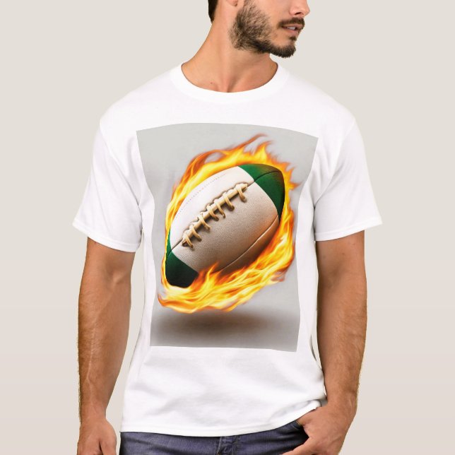 Rugby Ball on Fire Cool Design T-Shirt (Vorderseite)