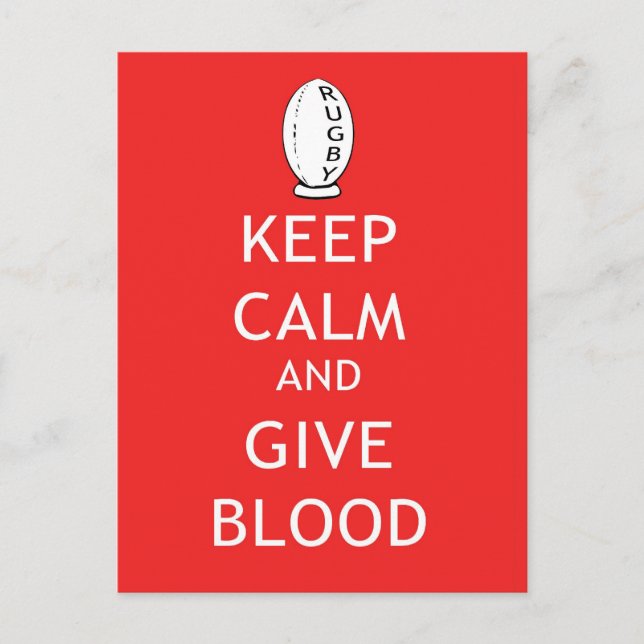 Rugby - Behalt Calm & Give Blood Postkarte (Vorderseite)