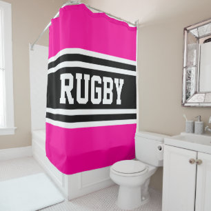 Rugby Bold Schwarz-weiße, hellrosa Streifen Duschvorhang