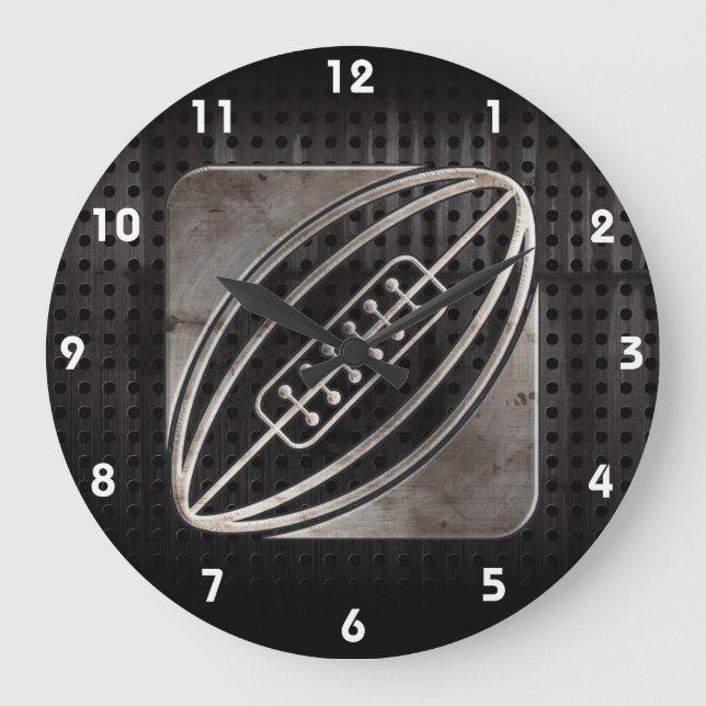 Rugby; Cool Schwarz Große Wanduhr (Vorderseite)