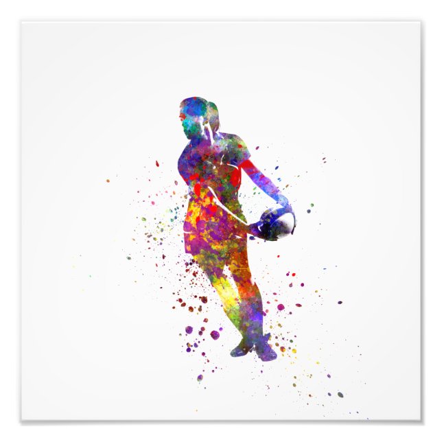 Rugby der Frauen in Aquarellfarben Fotodruck (Vorne)