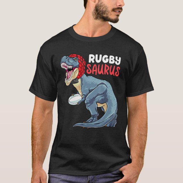 Rugby Dinosaur Rex Rugby Saurus Sports Rugby Play T-Shirt (Vorderseite)