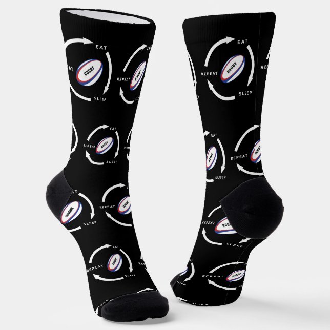 Rugby Eat Sleep Wiederholung Sportfan-Sprichwort Socken (Gewinkelt)