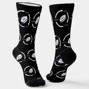 Rugby Essen Schlaf Wiederholung Sports Fan Spruch Socken