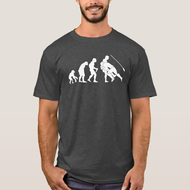 Rugby-Evolutions-lustiger Höhlen-Mann-Gerät T-Shirt (Vorderseite)