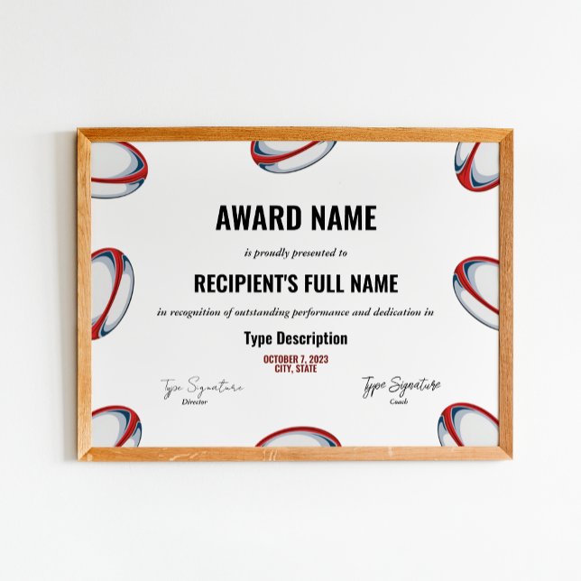 Rugby Excellence Award Certificate - Instant Poster (Von Creator hochgeladen)
