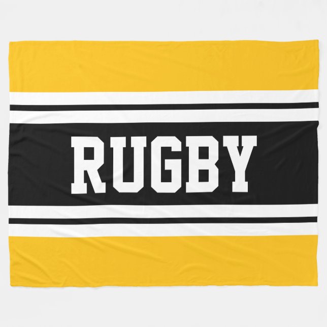 RUGBY Fett Gelbe Schwarz-weiße Rennstreifen Fleecedecke (Vorderseite (Horizontal))