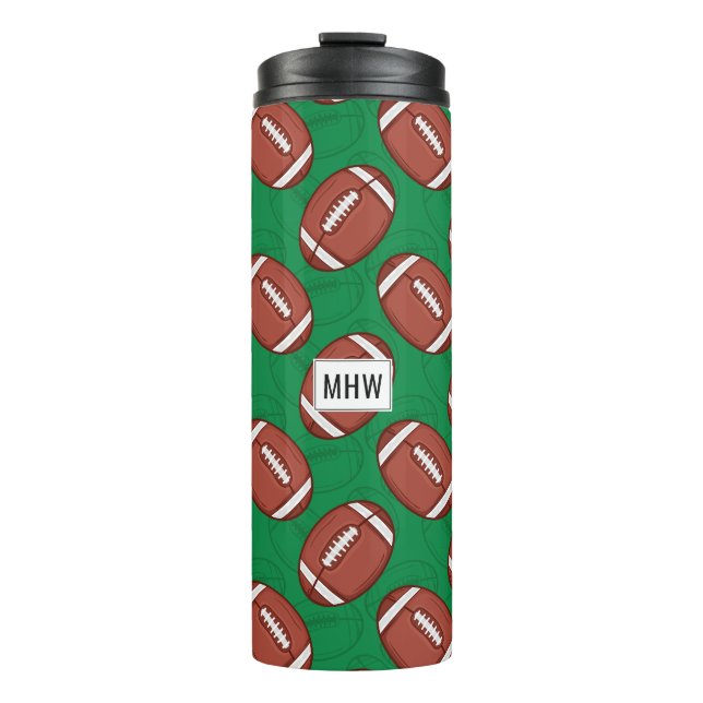 Rugby / Football Pattern Custom Monogram Tumbler Thermosbecher (Vorderseite)