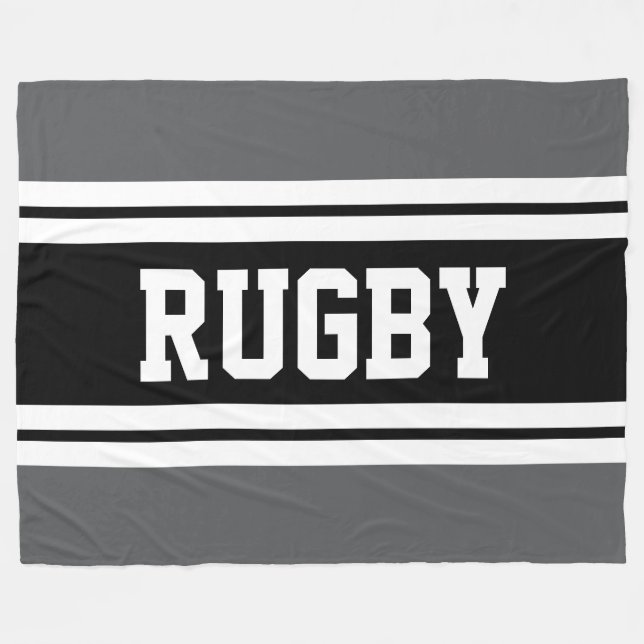 RUGBY Fun Athletic Gray Schwarz-weiß Racing Stripe Fleecedecke (Vorderseite (Horizontal))