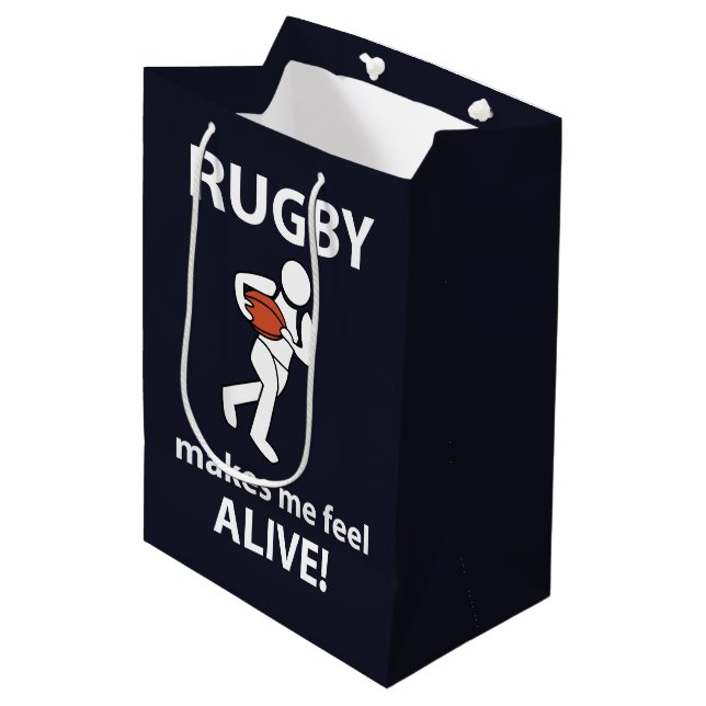 Rugby macht Me Feel Alive Rugby Mittlere Geschenktüte (Vorderseite Schrägansicht)