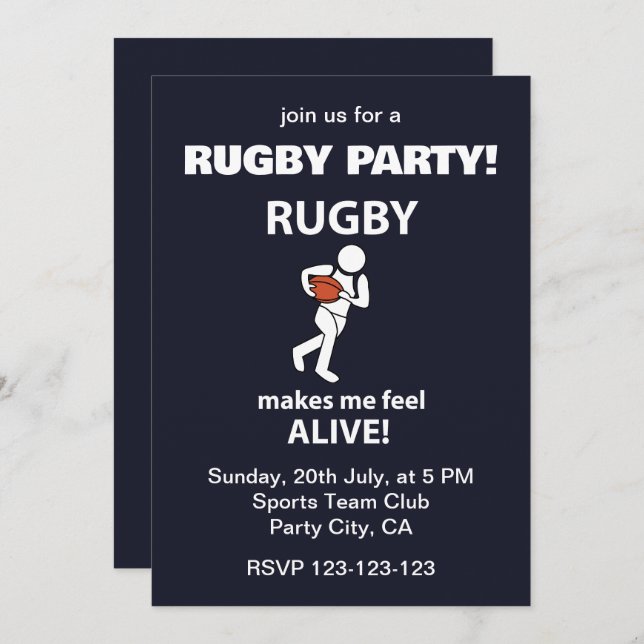 Rugby macht Me Feel Alive Rugby Party Einladung (Vorne/Hinten)