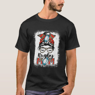 Rugby Mama Game Day Messy Bun Leopard Muttertag T-Shirt