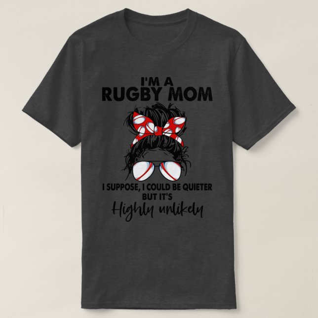 Rugby Mama Messy Bun Hair Design Funny Sport Lover T-Shirt (Design vorne)