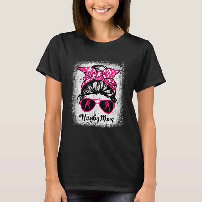 Rugby Mom Leopard Messy Bun Sport  Mother's Day T-Shirt (Vorderseite)